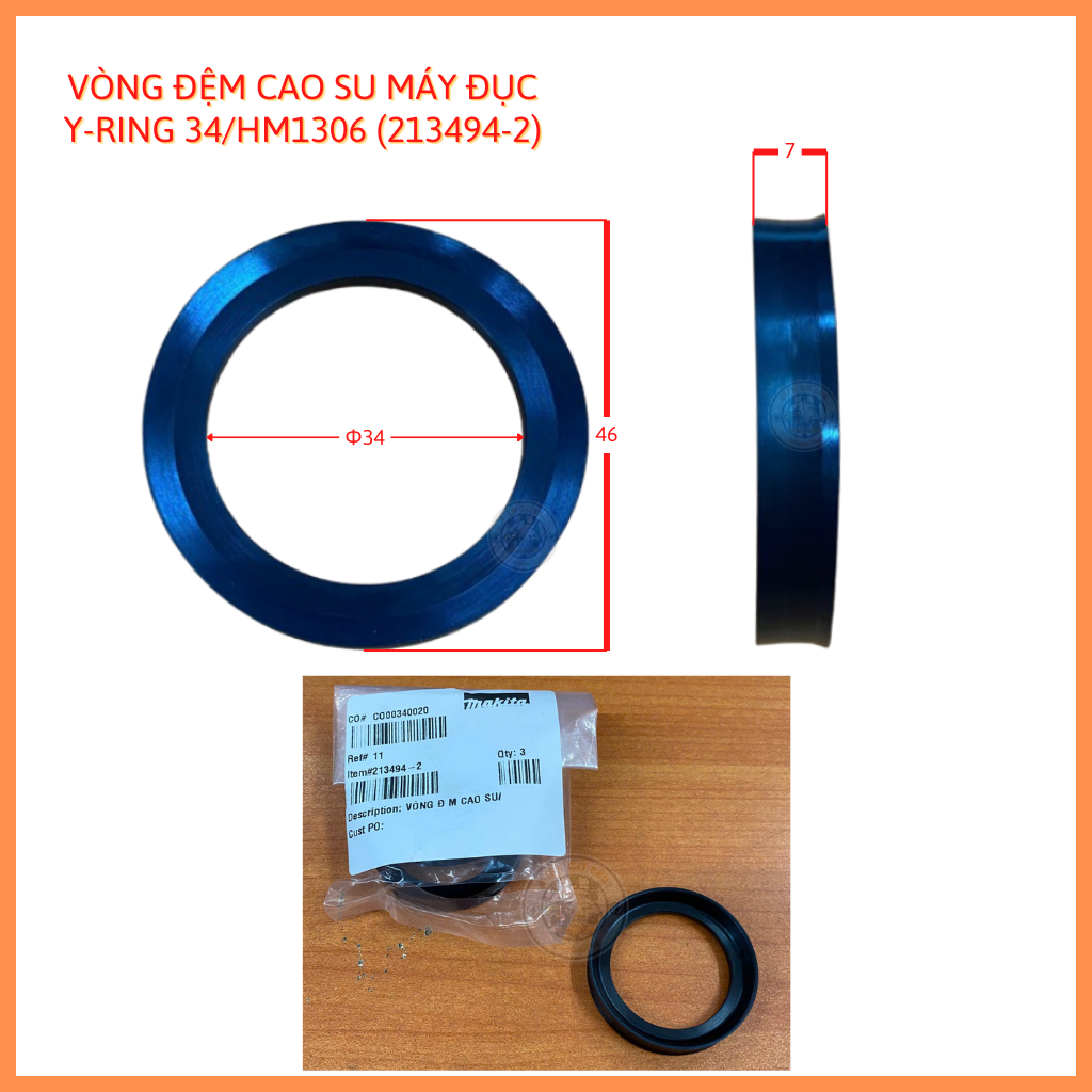Vòng siu cao su của piston máy đục MAKITA HM1306 (Y-RING 34/HM1306, 213494-2)