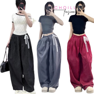 ( Không Tặng Dây) Quần Nữ Kẻ Sọc Ống Rộng Cá Tính, Quần Kèm Dây Phụ Kiện Cạp Phối Chất Chéo Hàn Cao Cấp C2002