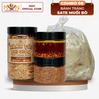 Combo Bánh Tráng Muối Bò Cay Thơm: Bánh Tráng Rìa Ủ Bơ, Muối Bò, Sate, Hành Tỏi Phi | COMBO 08