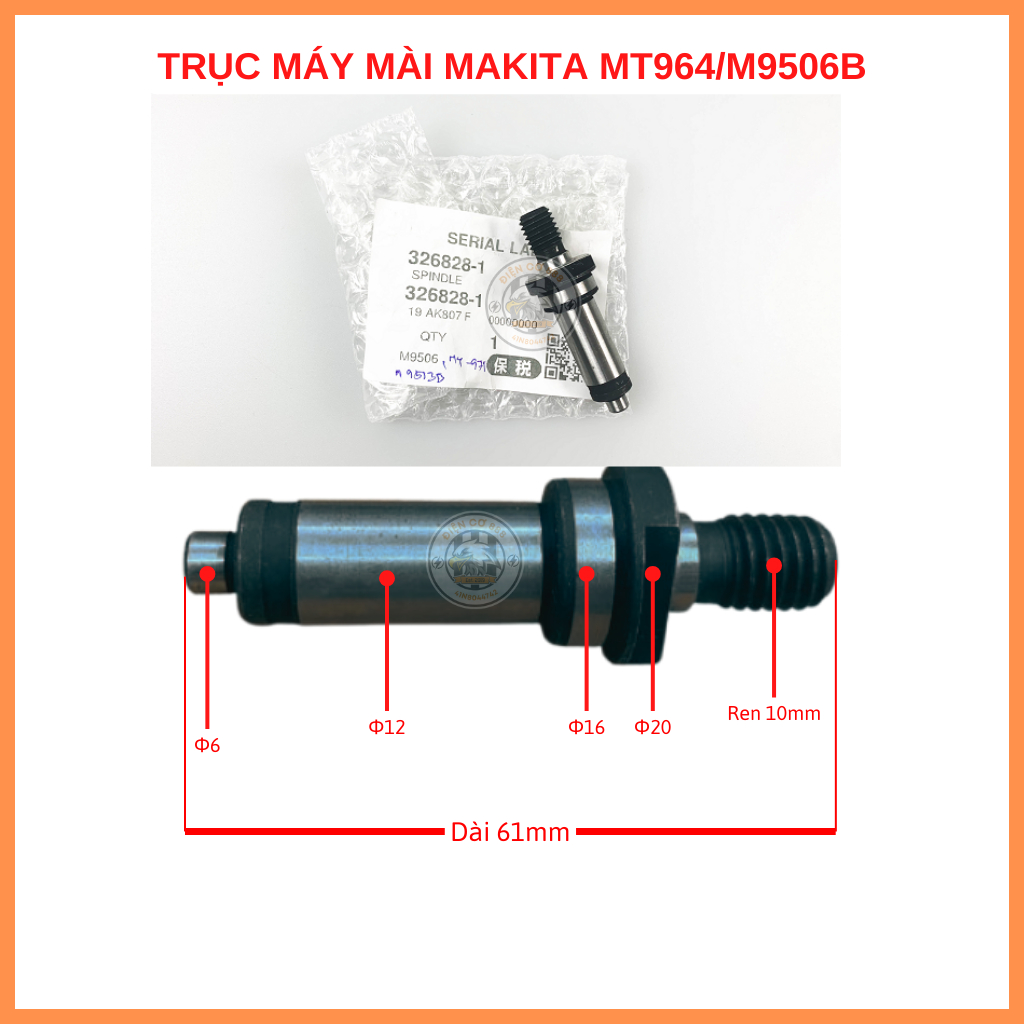Trục - cốt gắn đá máy mài MAKITA M9506B, MT964 (326828-1)