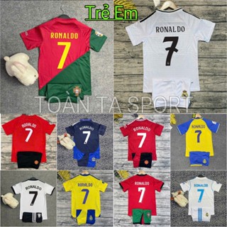 Áo Bóng Đá, Áo Đá Banh Trẻ Em In Sẵn Ronaldo số 7 - Vải Mè Thái Cao Cấp - In Sẵn Cr7