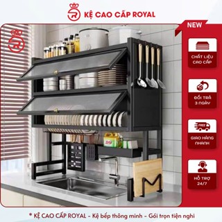 Kệ để chén đĩa đa năng, kệ chén bát có nắp đậy trên bồn rửa bát tiện dụng