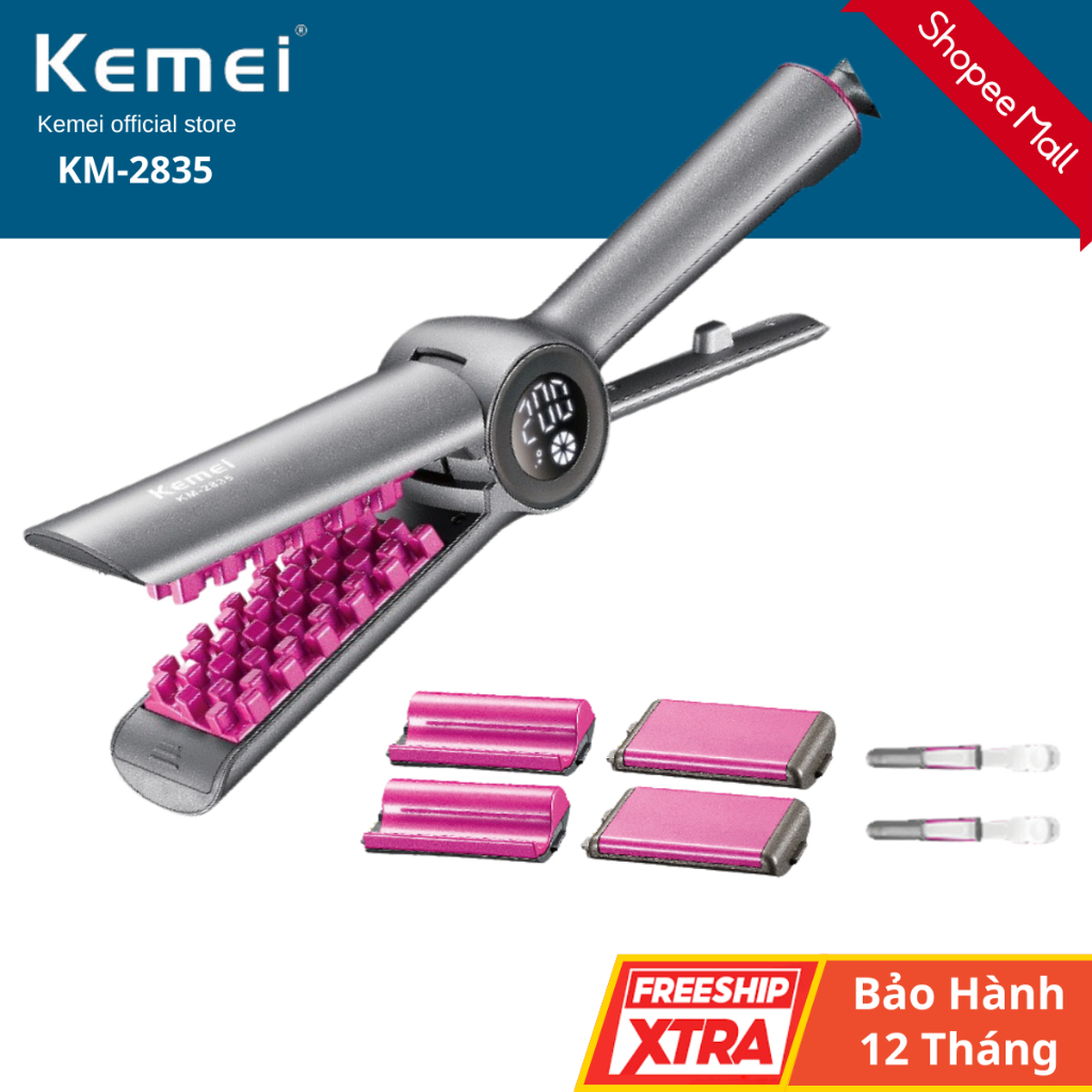 Máy Làm Tóc Tạo Kiểu 3 IN 1 Kemei KM-2835 ,Máy Duỗi, Uốn ,Tạo Sóng Hippie, BH Chính Hãng 12 Tháng