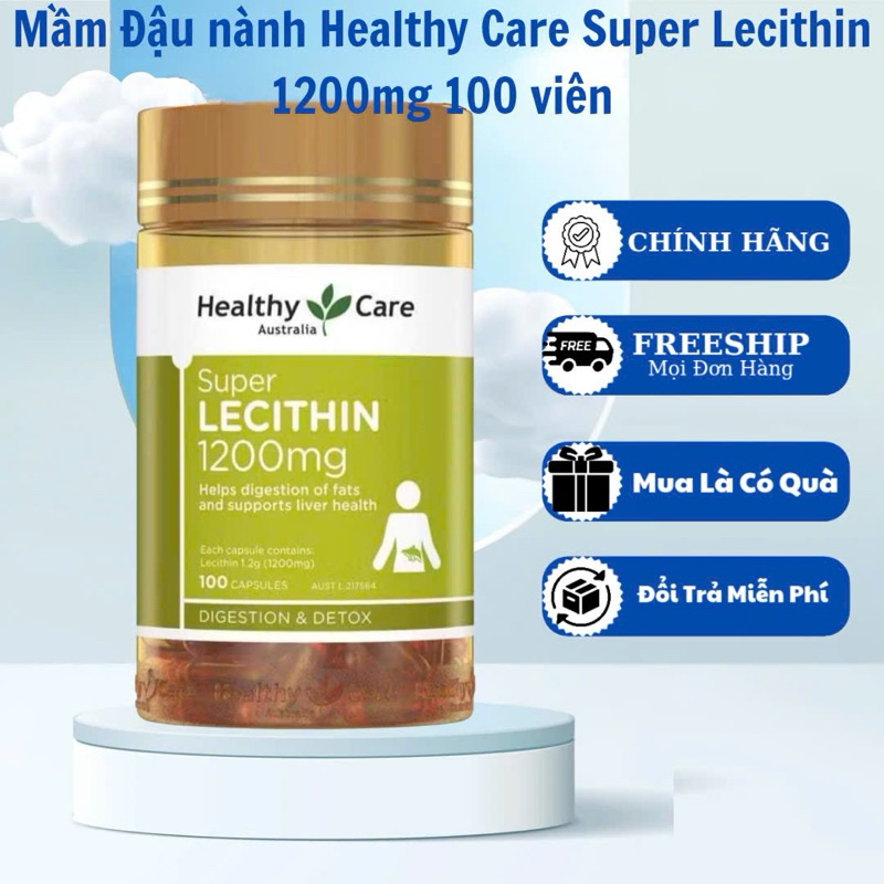 Mầm đậu nành Healthy Care Super Lecithin 1200mg 100 viên hỗ trợ phát triển vòng 1 cân bằng nội tiết
