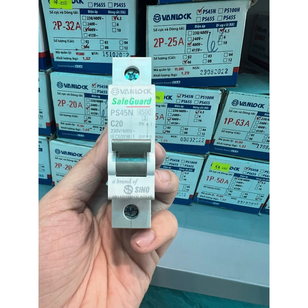 SINO - Cầu dao Aptomat MCB CB 1P 1 pha 1 Tép Sino 10A 16A 20A 25A 32A 40A Chính hãng