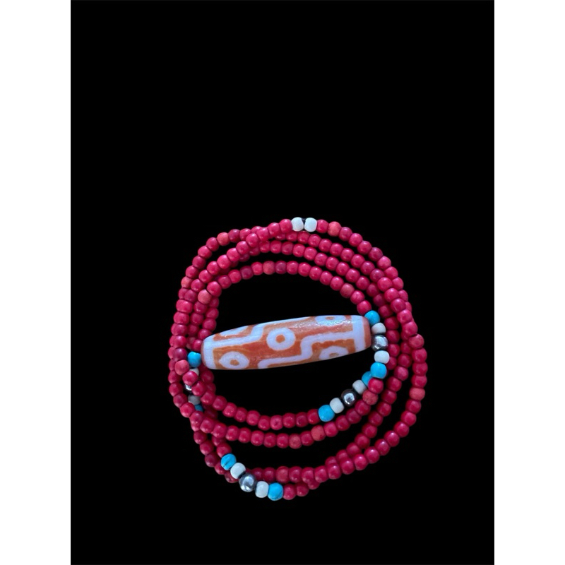 Viên dzi 9 mắt- nền dzi đỏ cam ( không bao gồm dây)