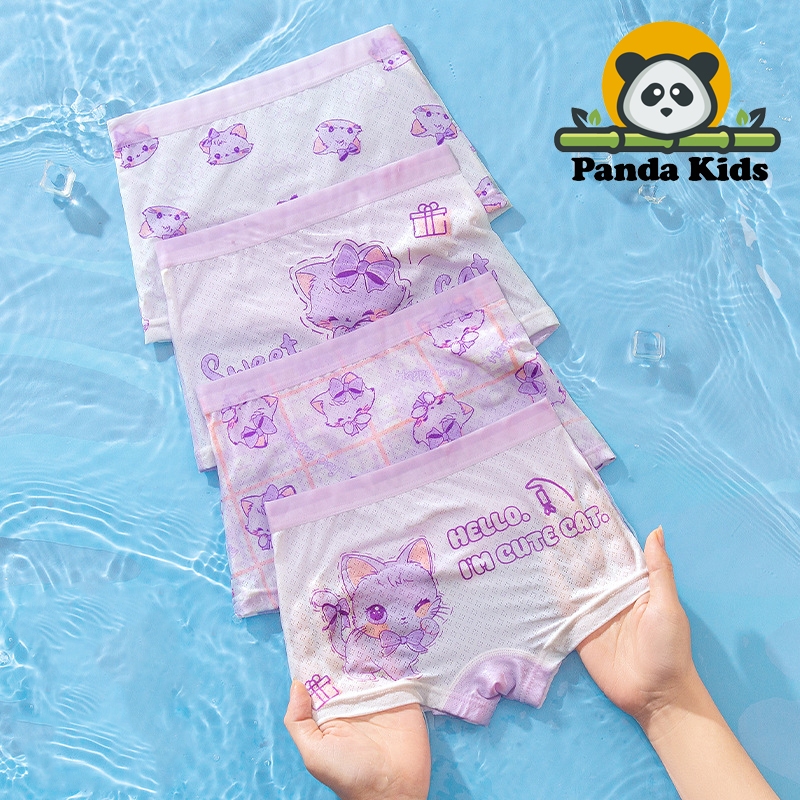 (SIÊU MÁT) Combo 4 quần chíp đùi cho bé gái họa tiết Mèo Sweet Lưới dễ thương, quần lót tam giác mềm mịn thoáng khí