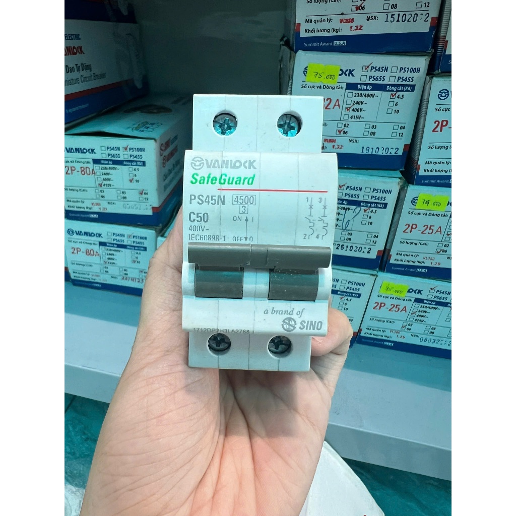 SINO - Cầu dao Aptomat CB 2P 2 Pha 2 tép Sino 10A 16A 20A 25A 32A 40A 50A 63A Cam kết chính hãng.