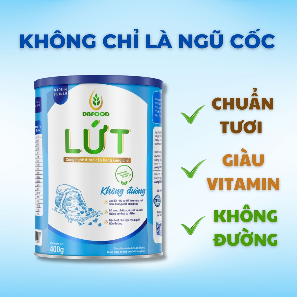 Bột gạo lứt giảm cân hữu cơ DBFOOD, bột gạo lứt ăn kiêng Lon 400g dành cho người tiểu đường an toàn