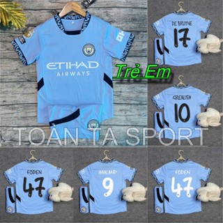 Áo Bóng Đá, Áo Đá Banh / Trẻ Em CLB Manchester City 2023 / 2024 - Vải Mè Kim Cao Cấp - in Sẵn Tên,