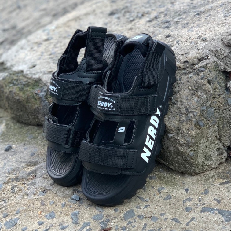 Giày sandal Nerdy nerrdy nam nữ đế cao 4cm, quai da phối dù êm bền, quai hậu có thể tháo rời thành d