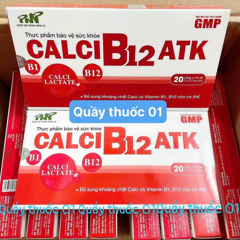 Canxi nước hữu cơ - Calci B12 ATK - Bổ sung Canxi và Vitamin B1 ,B12 cho cơ thể - Hộp 20 ống