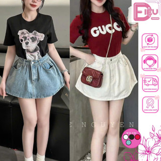 Chân Váy Jean Nữ Trơn Chữ A Dáng Xòe Basic Điệu Fashion, Váy Jean Midi Nữ Ngắn Kèm Quần TRong 4 Màu Đen Trắng Đỏ Xanh