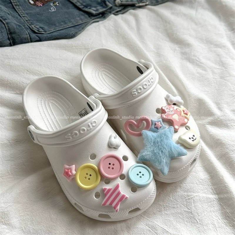 MEOXINHSTUDIO  Ảnh Thật   Dép Crocs Classic Gắn Charm Sắc Màu Cute Dễ Thương Ngôi Sao Xanh 