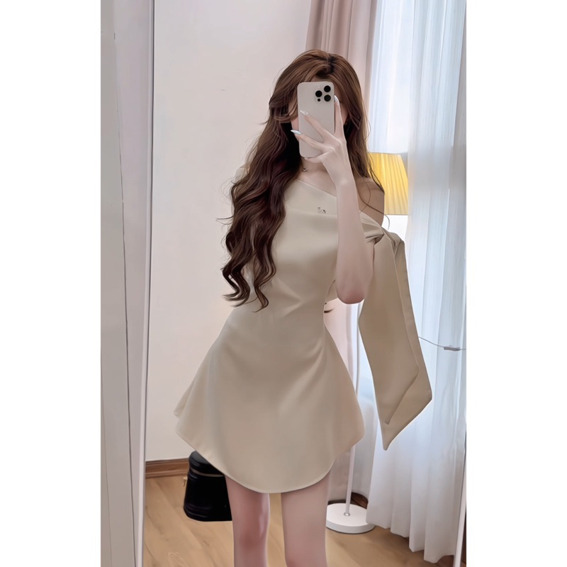 [Tặng nơ đá] Đầm trễ vai tiểu thư chiết ly eo buộc nơ vai sang chảnh dự tiệc HV280 | BigBuy360 - bigbuy360.vn