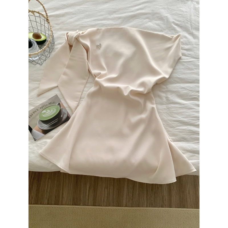 [Tặng nơ đá] Đầm trễ vai tiểu thư chiết ly eo buộc nơ vai sang chảnh dự tiệc HV280 | BigBuy360 - bigbuy360.vn