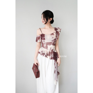 Novera Top [N.A Room] - Áo lưới xuyên thấu co giãn in nhiệt 3D hoạ tiết loang, chi tiết nhún bèo