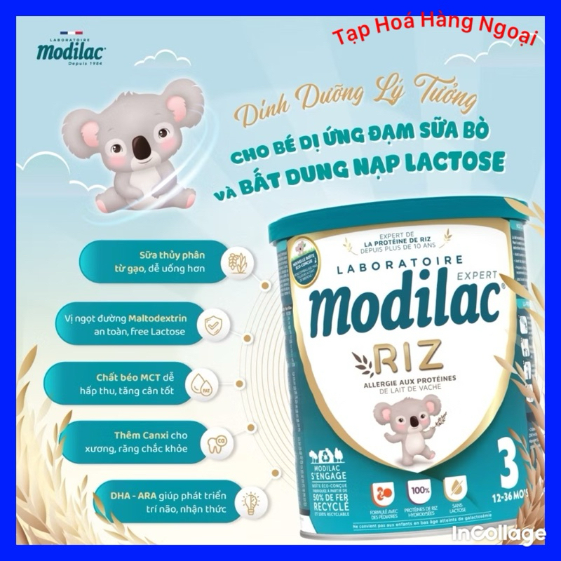 Sữa bột Modilac Expert Riz nội địa pháp dành cho bé dị ứng đạm bò lon 800gr