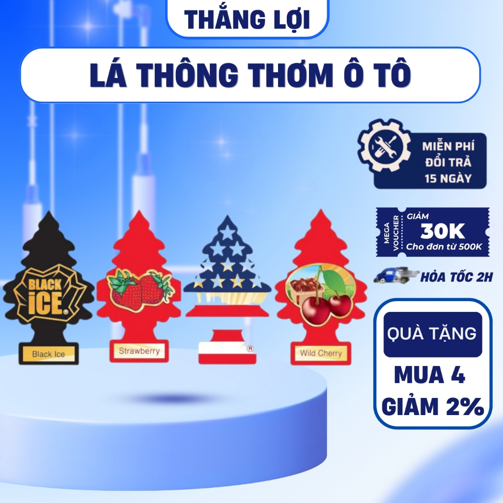 Cây thông thơm Little Trees USA khử mùi treo xe ô tô và dùng cho phòng ngủ tủ quần áo toilet