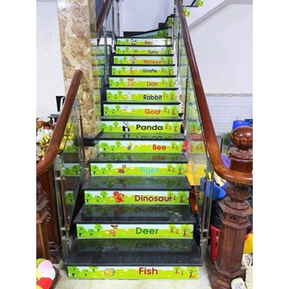 Decal Cầu Thang 11 Bậc Con Vật Tiếng Anh Cho Bé – 1x0.14m Mỗi Bậc – Trang Trí Lớp Học Mầm Non