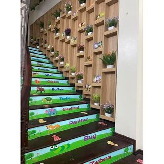 Decal Cầu Thang 11 Bậc Con Vật Tiếng Anh Cho Bé – 1x0.14m Mỗi Bậc – Trang Trí Lớp Học Mầm Non