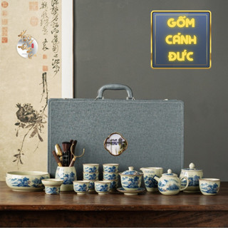 Bộ Vali Ấm Chén Giang Sơn Cảnh Đức HOÀNG ĐAN TEA Pha Trà Đạo 17 Món Đồ Dụng Cụ Uống Chè Quà Tặng Bằng Gốm Sứ