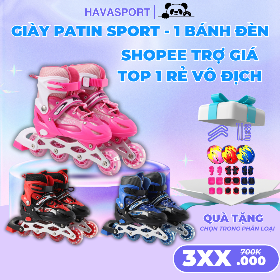 Giày patin trẻ em Hava Sport Power có bánh đèn, giày trượt patin trẻ em tăng được size cho bé