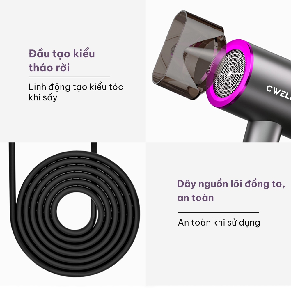 Máy sấy tóc CWELL C10HD công suất lớn 2500W, 6 chế độ sấy kép đa năng, thiết kế thời trang hiện đại | BigBuy360 - bigbuy360.vn