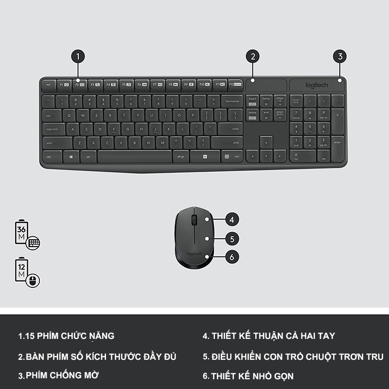 Combo Bàn Phím Chuột Không Dây LOGITECH MK235 - Hàng Chính Hãng