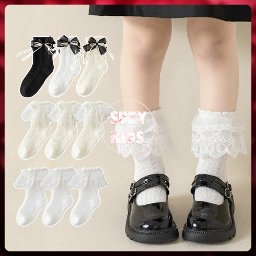  Sét 3 Đôi Tất Ren Cho Bé Gái Vớ Cao Cổ Bèo Nhún Phong Cách Công Chúa Tiểu Thư V11 