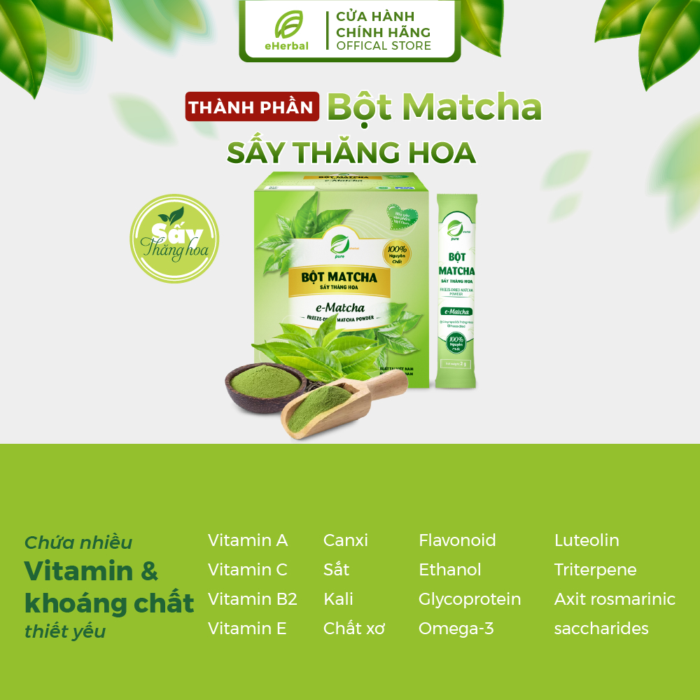 Bột Matcha Eherbal Sấy Thăng Hoa Bột Trà Xanh Nguyên Chất (Hộp 50g)
