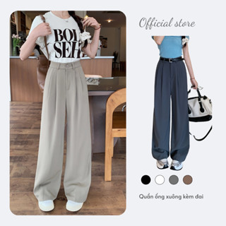 Quần vải nữ ống suông cạp cao kèm đai, quần tây ống rộng vải gold mềm mịn tôn dáng Mira storee