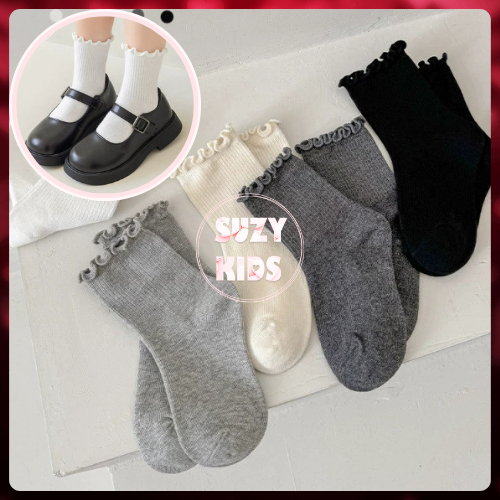 Tất Vớ Trơn Bèo Nhún Cho Bé Gái Mang Giày, Vớ Cổ Lửng Bé Gái Style Hàn Quốc V52