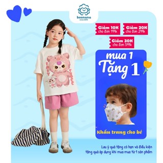 Set hè bé gái, bộ quần áo cộc tay áo cotton hình baby three quần kaki thô chất mềm cho bé gái từ 2-10 tuổi - Boonankid