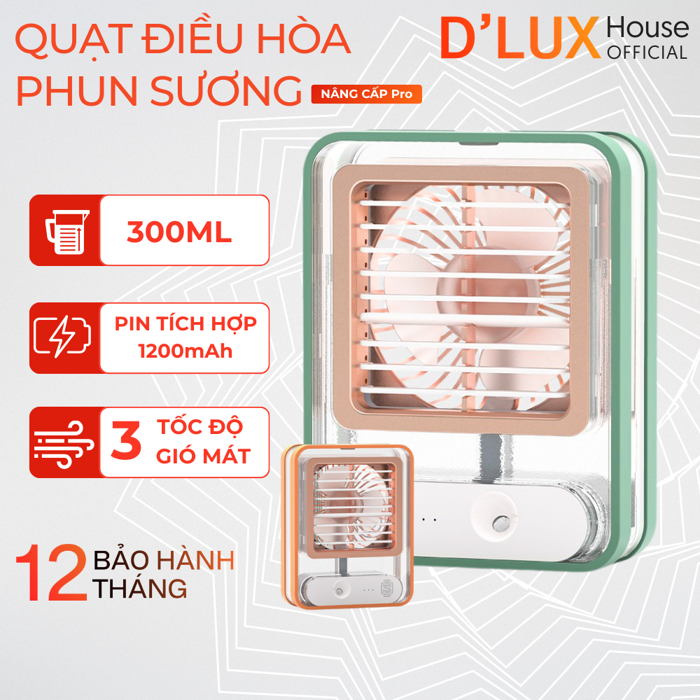 Quạt Điều Hòa Phun Sương Tích Điện Dung Tích 300ML Làm Lạnh Bằng Hơi Nước, Quạt Hơi Nước 3 Mức Gió 1 Vòi Phun Sương