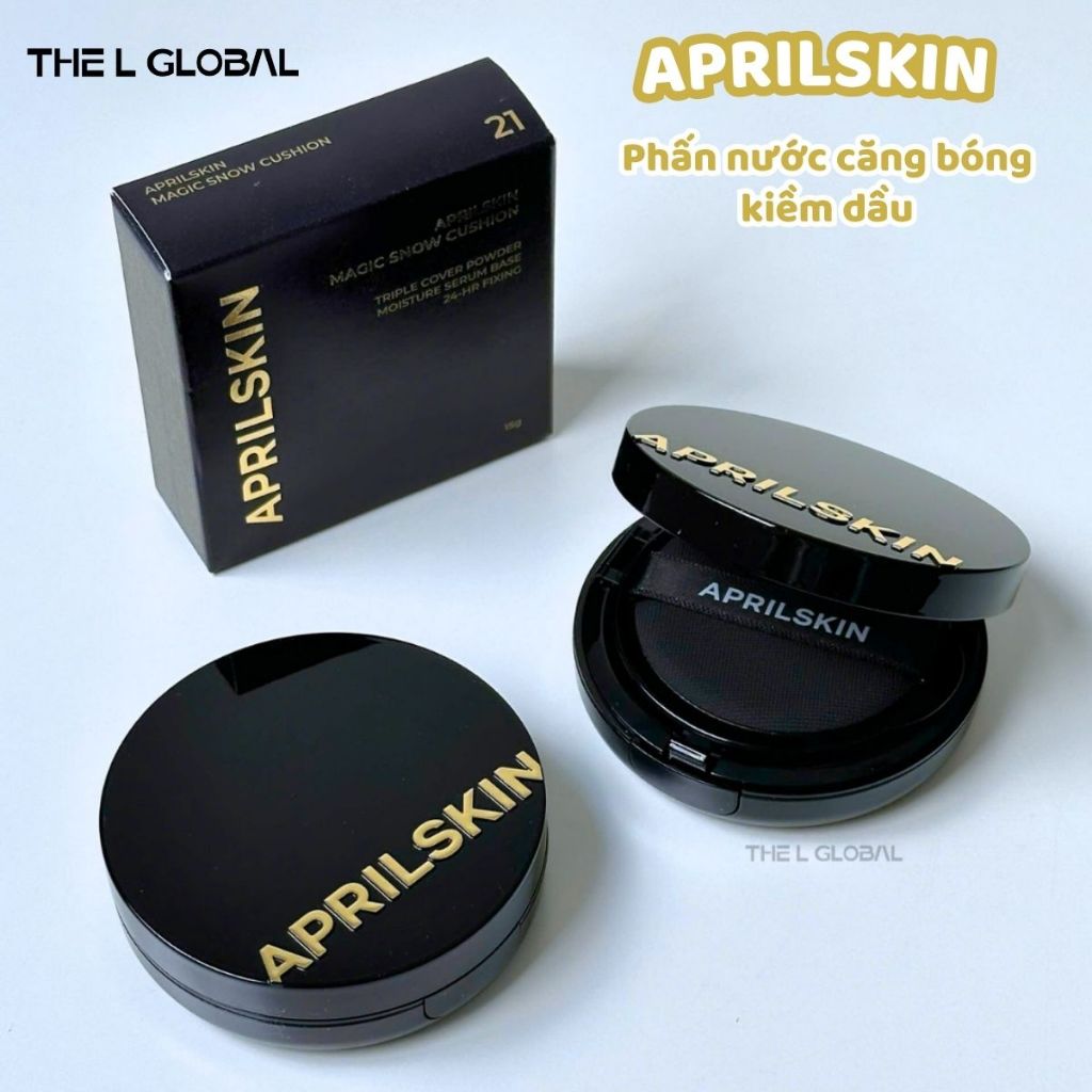 Phấn Nước April Skin Black Magic Snow Cushion Kiềm Dầu, Căng Bóng Chống Nắng SPF 50+ - The L Cosmetics