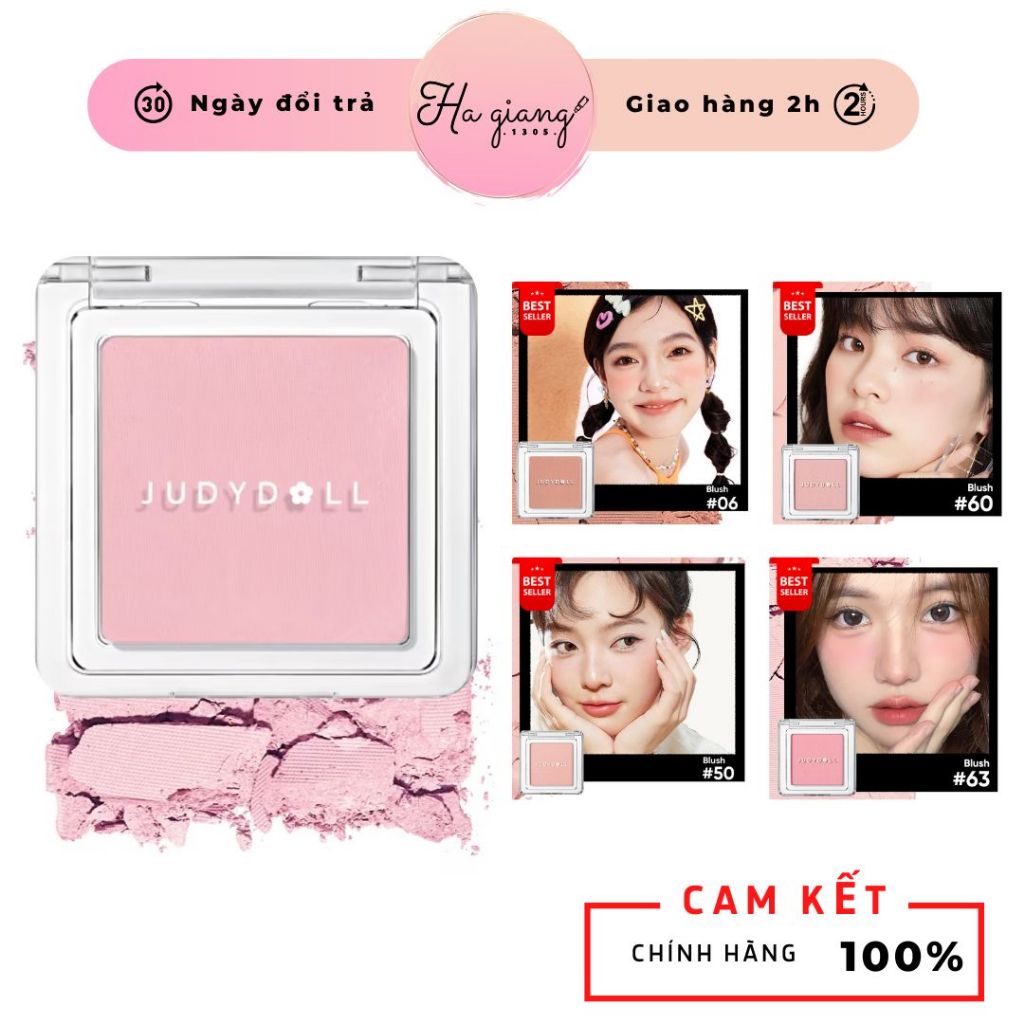 Má Hồng JUDYDOLL - Phấn Má Hồng Đơn Sắc Judydoll Tone Màu Tự Nhiên, Bám màu tốt không trượt nền