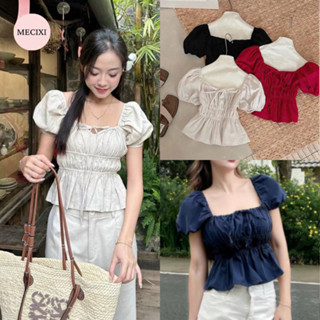  Áo babydoll tay phồng Mecixi tiểu thư công chúa cổ vuông bo thân buộc nơ ngực xinh xắn Coquette Phiếu HDSD  T115 