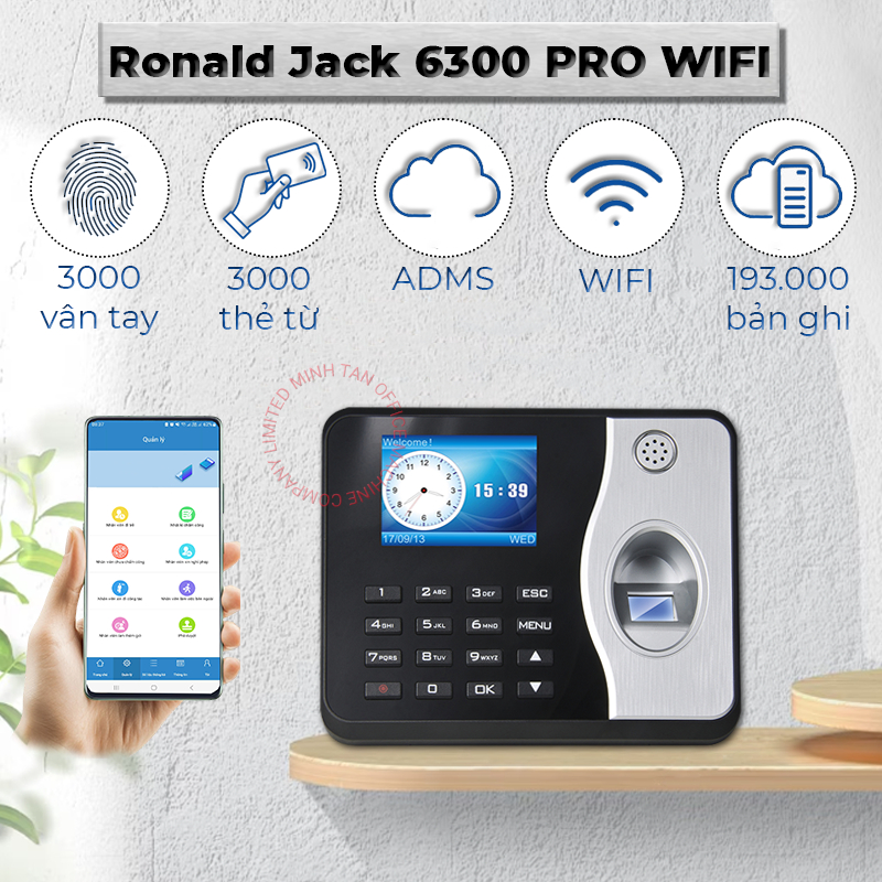 Máy Chấm Công Vân Tay Ronald Jack 6300 Pro Wifi - Quản Lý Web, Hỗ Trợ Macbook, Xuất File Online