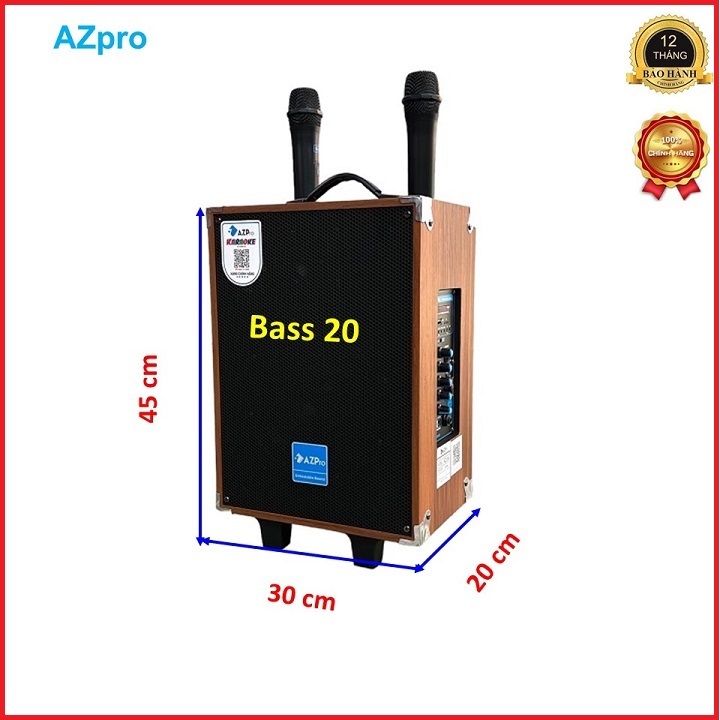 Loa kéo Bluetooth chính hãng AZPRO,AZ-8-A, Bass 20 thùng gỗ cao cấp