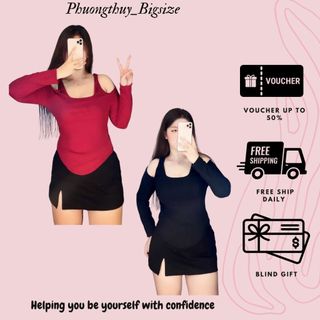 Áo khoét vai tay dài nữ bigsize - A02