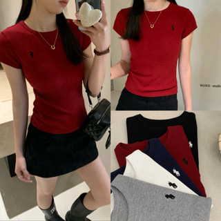 Áo Thun Nữ Cotton Cao Cấp WGWE 3252 Baby Tee Tay Ngắn Dáng Ôm Thêu Ngựa Thời Trang