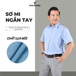 Áo sơ mi nam trung niên THÁI KHANG loại áo ngắn tay vải lụa co giãn form classic  rộng rãi ATK17
