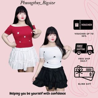 Áo trễ vai đính 5 nơ tay ngắn nữ chất thun gân tâm co giãn bigsize - A28