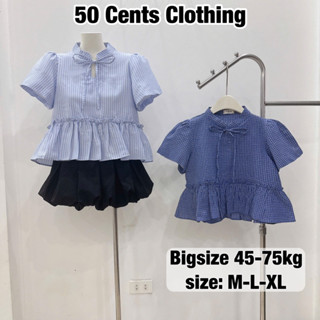 Áo Kiểu Nữ Babydoll Tay Phồng Buộc Dây Có Bigsize 45-75kg Phong Cách Korea Dáng Vừa Cộc Tay (50 Cents Clothing) #305
