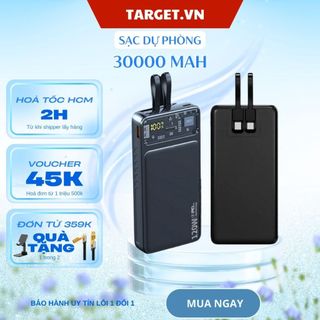  Sạc Dự Phòng 30000mAh 120W Dung Lượng Lớn Tích Hợp 2 Dây Sạc Có Màn Hình Hiển Thị Pin Sạc siêu nhanh - PIN LED 