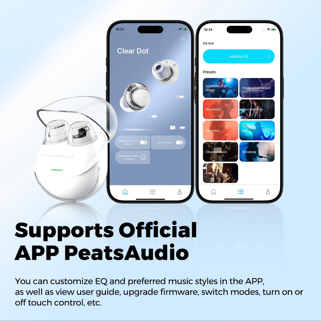 Tai nghe True Wireless SoundPEATS Clear Dot Trong Suốt | Bass Mạnh Mẽ | Pin 27 Tiếng | Bluetooth 5.3 | BigBuy360 - bigbuy360.vn