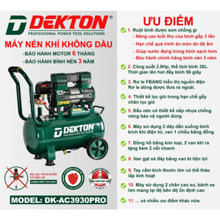 Máy Nén Khí / Không Dầu / DEKTON / AC3930PRO / 2.HP / 30L / Bộ Lọc Tách Nước Có Điều Áp / 1500W / NEW [4/25]]