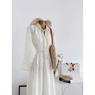 Váy midi cổ bẻ voan tơ