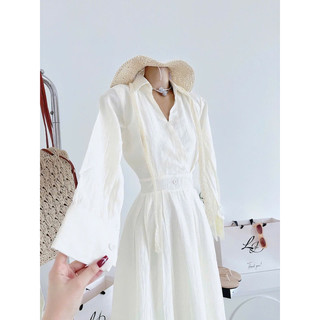 Váy midi cổ bẻ voan tơ